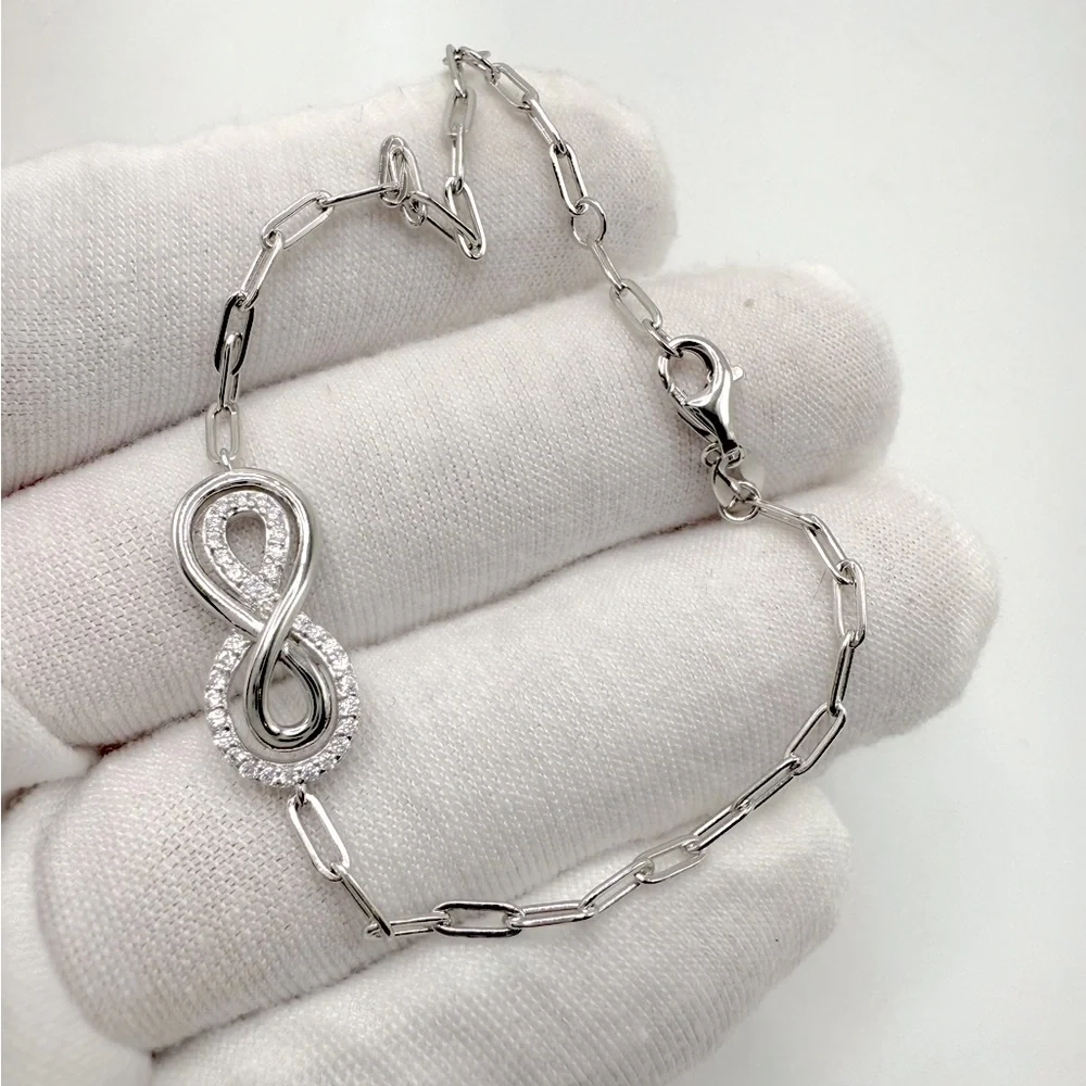 7” .925 Sterling Silver Infinity Style Cz Bracelet